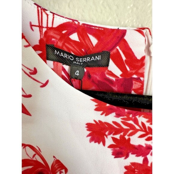 NEW Mario Serrani Italy Stretch Shift Dress Women's Size 4 Red Floral Sleeveless - Picture 3 of 7